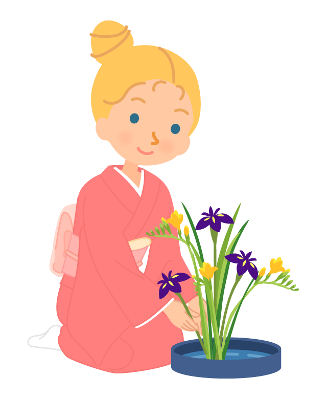 生け花をする外国人女性のイラスト
