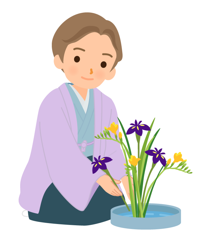 生け花をする男性のイラスト