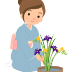 生け花をする女性のイラスト