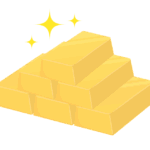 たくさんの金の延べ棒（ゴールドバー）のイラスト