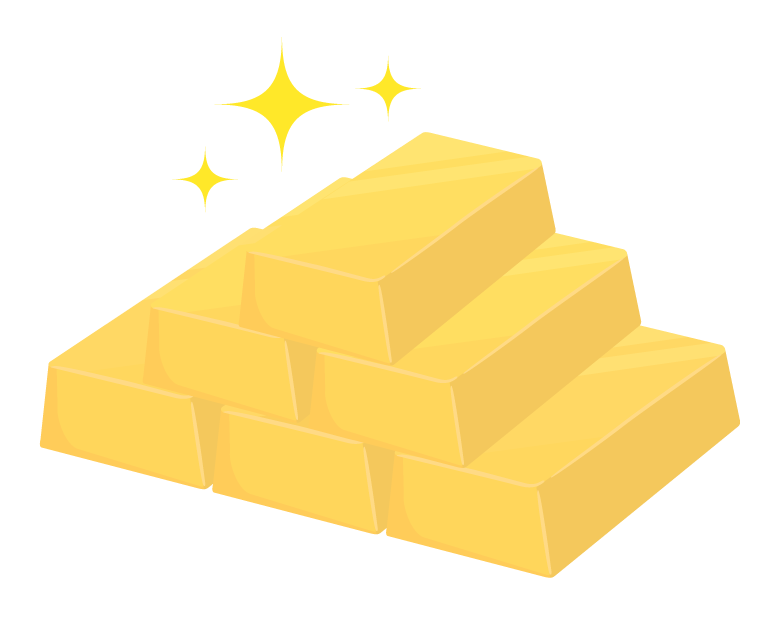 たくさんの金の延べ棒（ゴールドバー）のイラスト