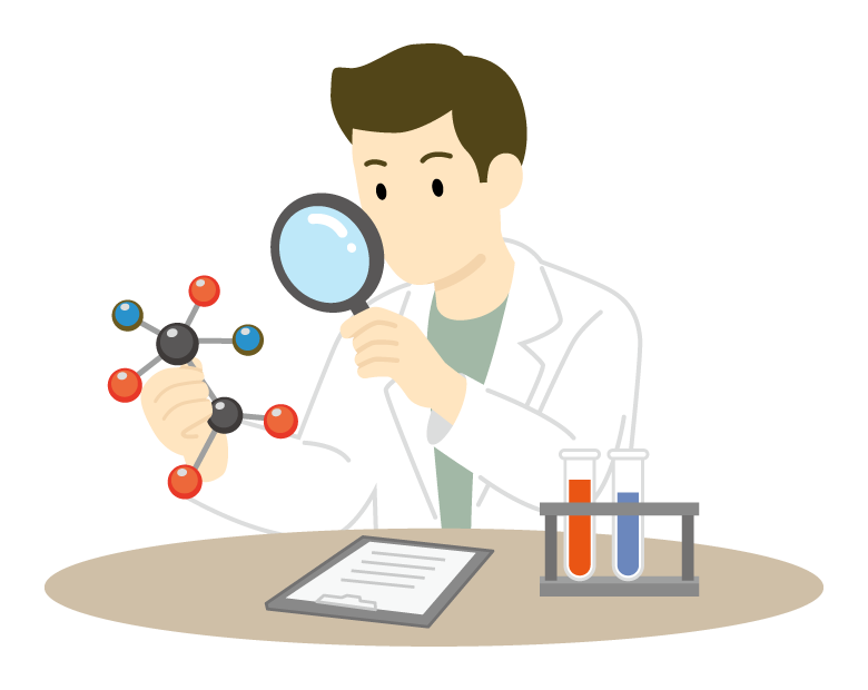 研究や実験を行っている男性のイラスト