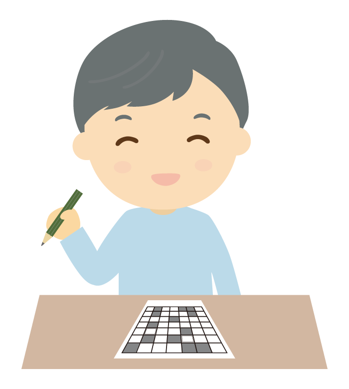 クロスワードパズルを解く男性のイラスト