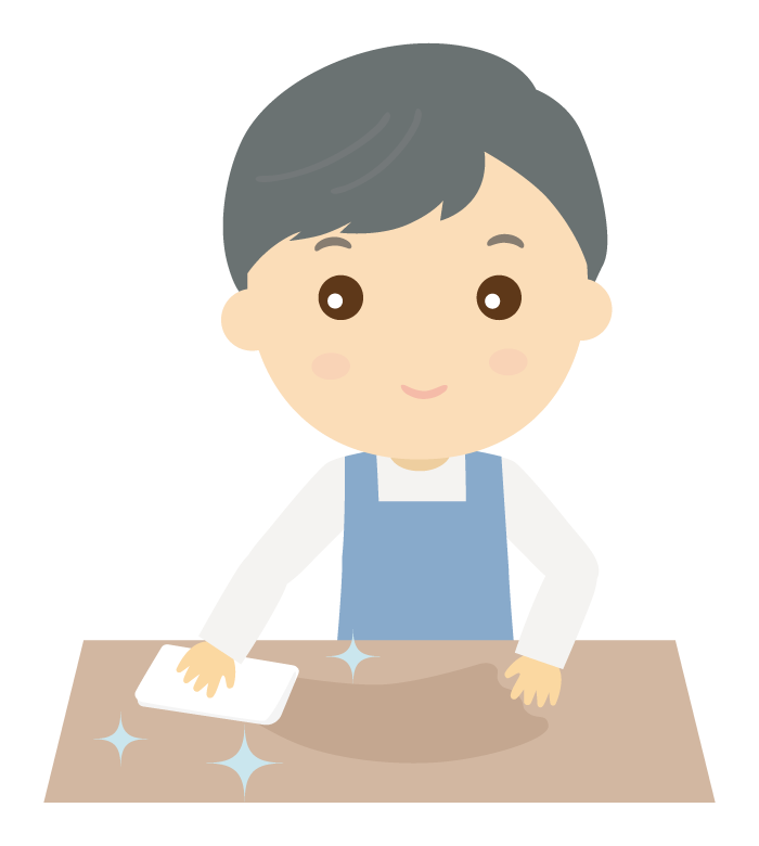 テーブルを拭く男性のイラスト