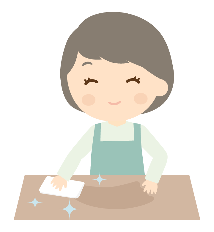 テーブルを拭く女性のイラスト