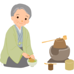 茶道でお茶をたてる年配男性のイラスト