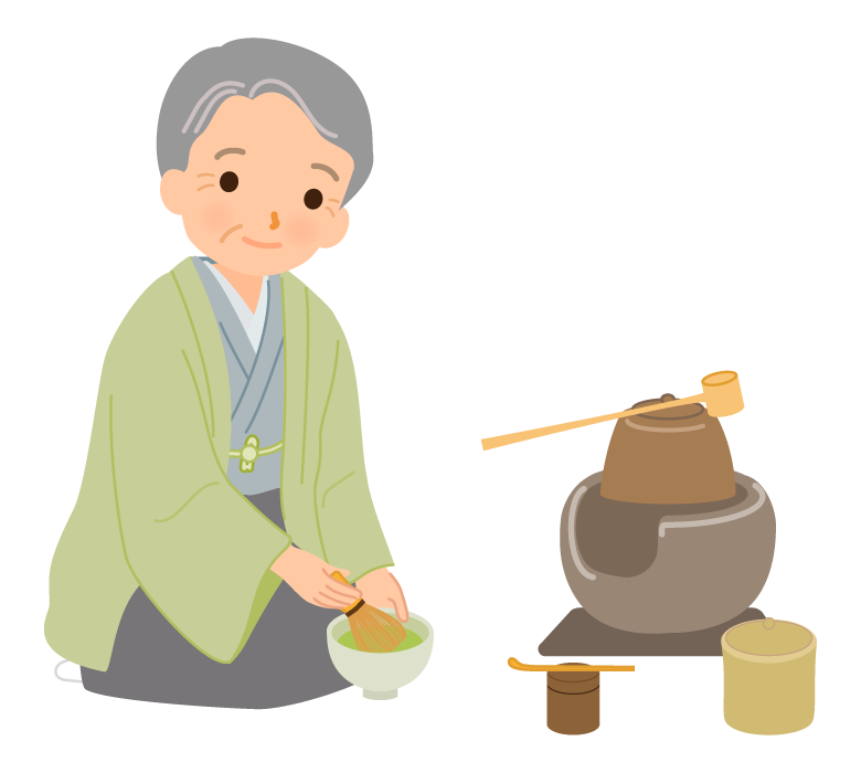 茶道でお茶をたてる年配男性のイラスト