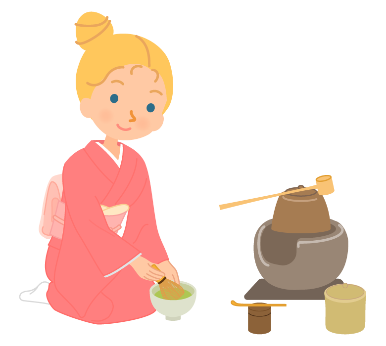 茶道でお茶をたてる外国人のイラスト
