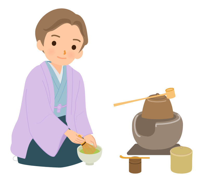 茶道でお茶をたてる男性のイラスト