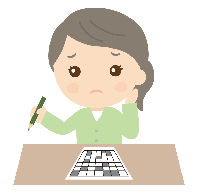 クロスワードパズルを解く女性のイラスト