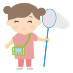 虫取り網とカゴを持った女の子のイラスト