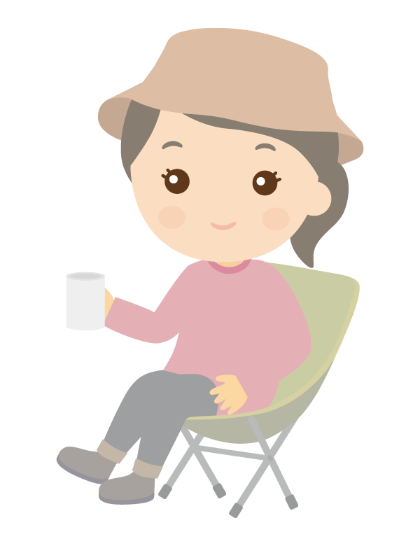 キャンプチェアでくつろぐ女性のイラスト