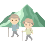 ハイキングを楽しむ年配夫婦のイラスト
