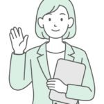 タブレットを持って挨拶をする女性会社員のイラスト