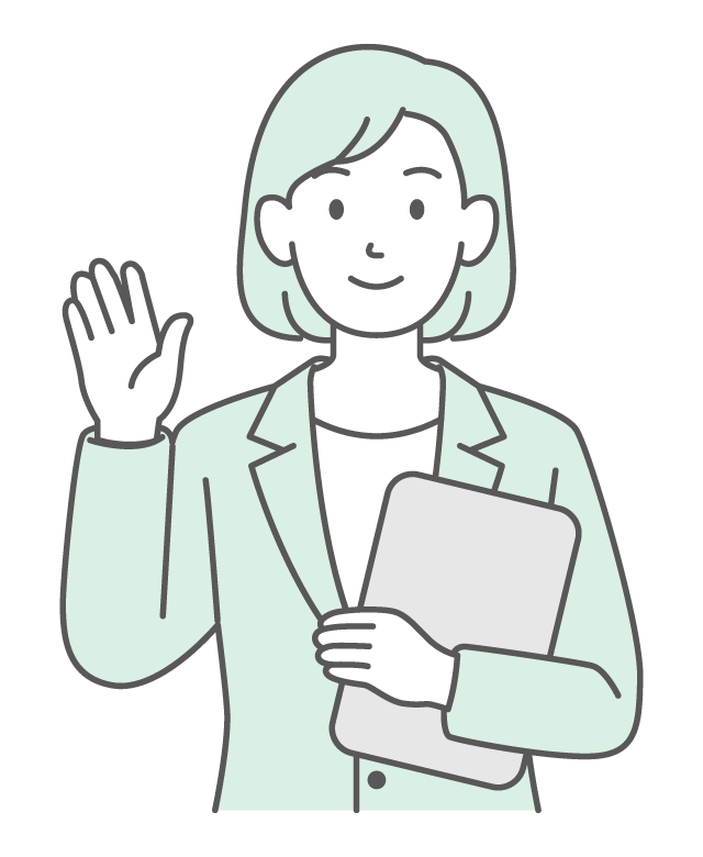 タブレットを持って挨拶をする女性会社員のイラスト
