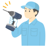 電動工具と作業員のイラスト