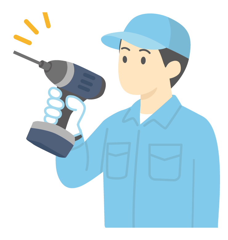 電動工具と作業員のイラスト