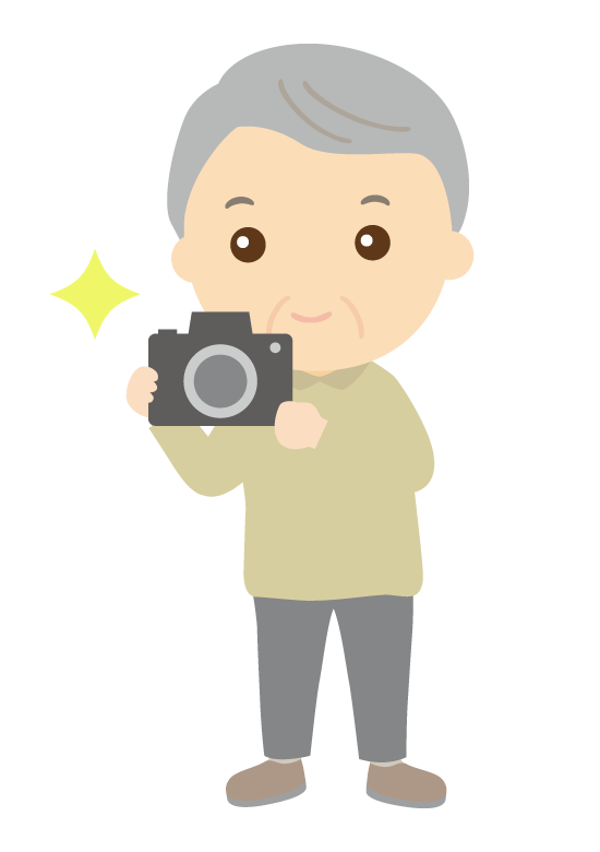 カメラと年配者のイラスト