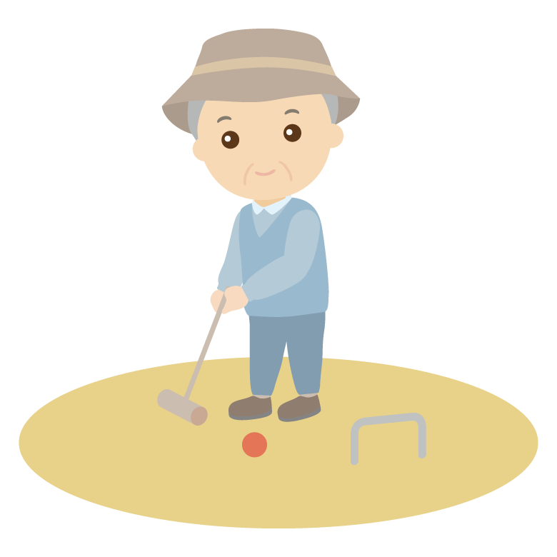 ゲートボールをする年配者のイラスト