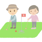 グラウンドゴルフをする年配夫婦のイラスト