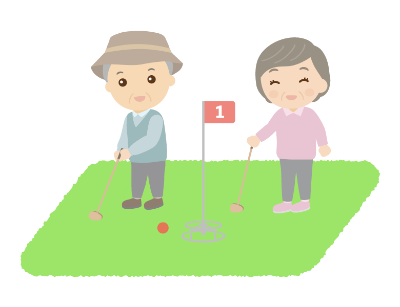 グラウンドゴルフをする年配夫婦のイラスト