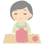 編み物をする年配女性のイラスト