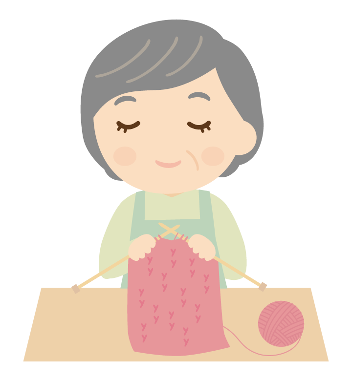 編み物をする年配女性のイラスト
