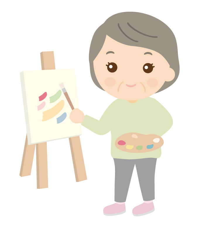 絵を描いている年配女性のイラスト