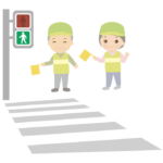 見守りボランティアをする年配夫婦のイラスト