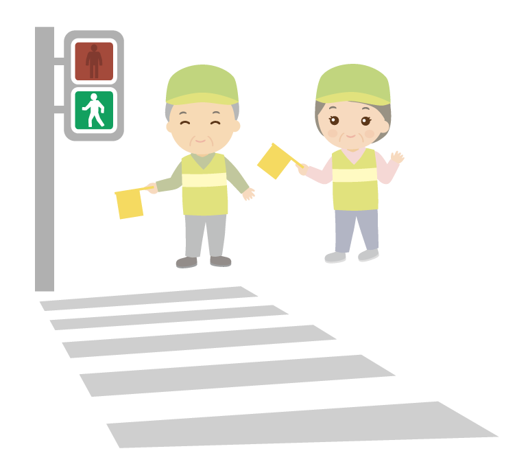 見守りボランティアをする年配夫婦のイラスト