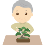 盆栽を楽しむ年配男性のイラスト