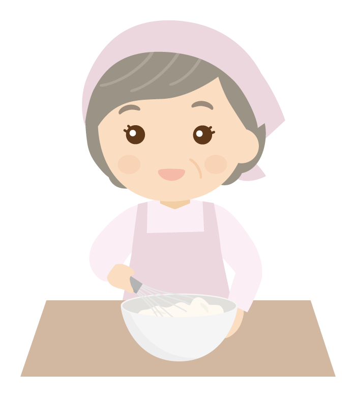 お菓子作りをしている年配女性のイラスト