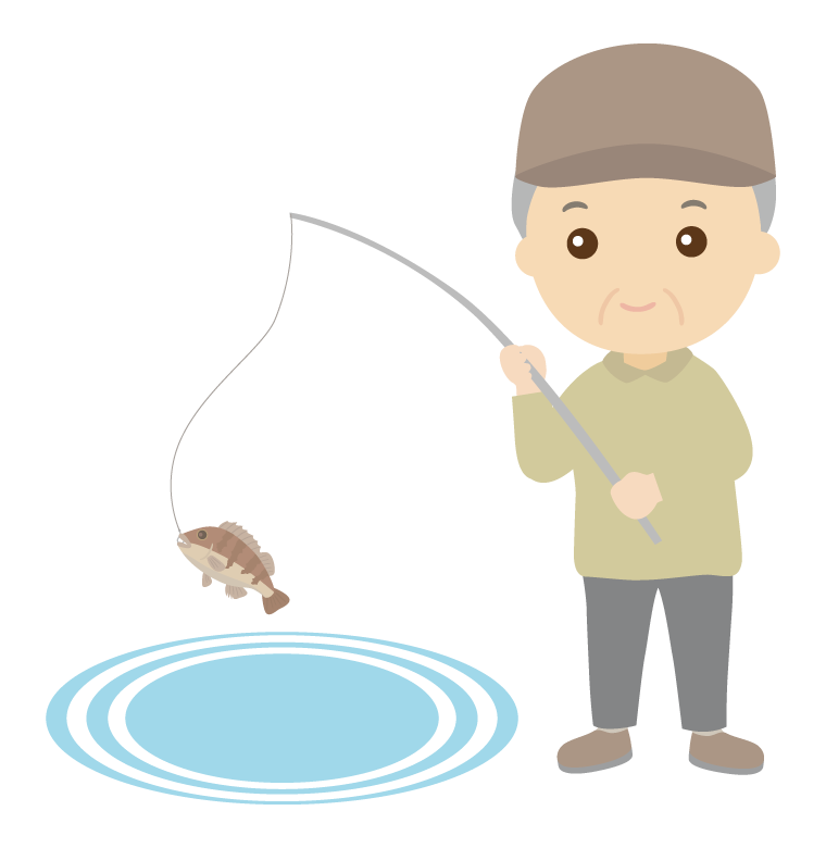 釣りを楽しむ年配者のイラスト