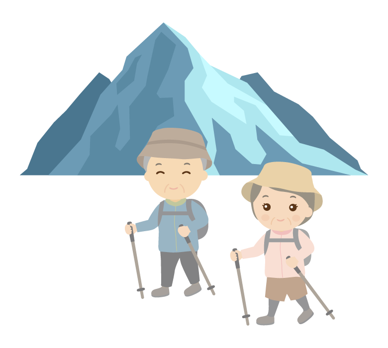 登山を楽しむ年配夫婦のイラスト