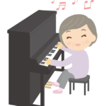 ピアノを弾いている年配女性のイラスト