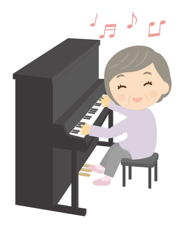 ピアノを弾いている年配女性のイラスト