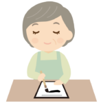 書道をする年配女性のイラスト