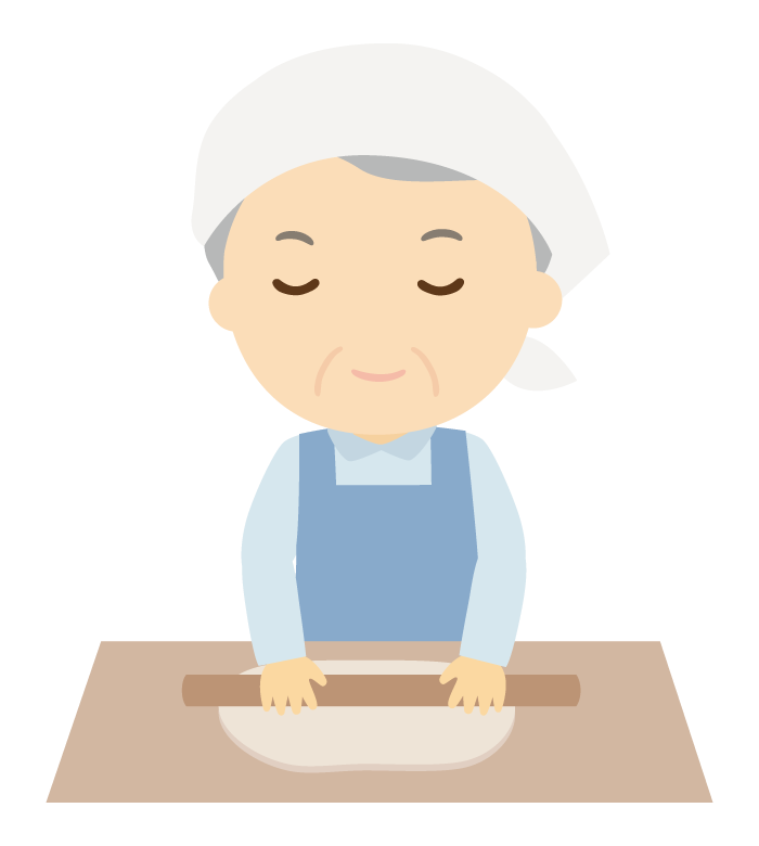 蕎麦打ちをする年配男性のイラスト