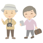 旅行を楽しむ年配夫婦のイラスト