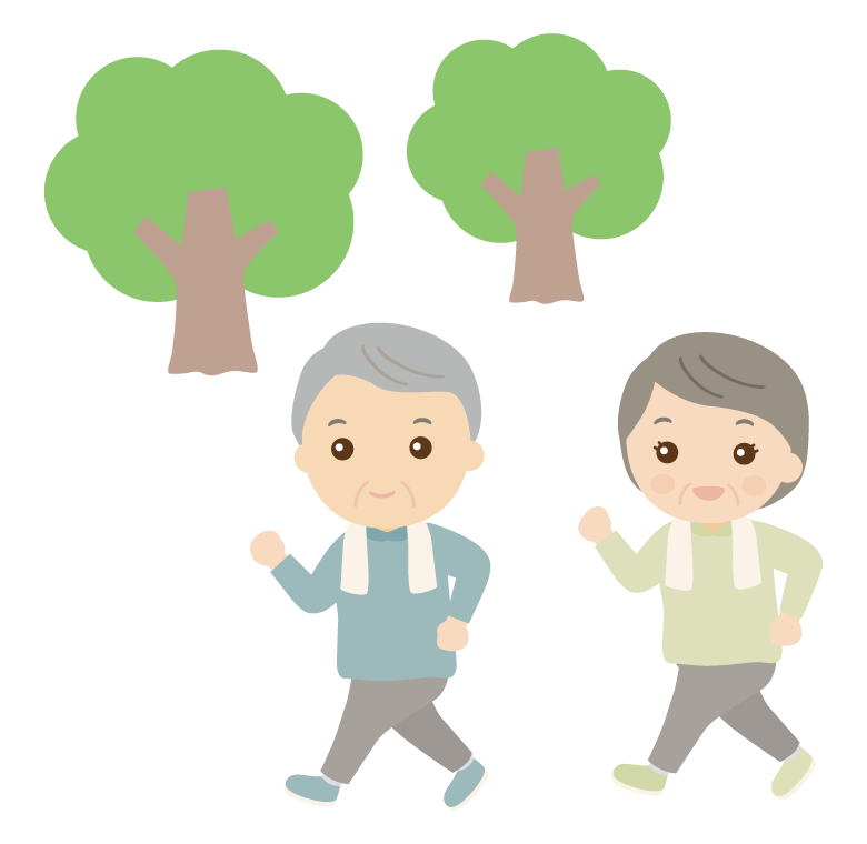 ウォーキングをする年配者のイラスト