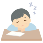 机で寝てしまった男性のイラスト