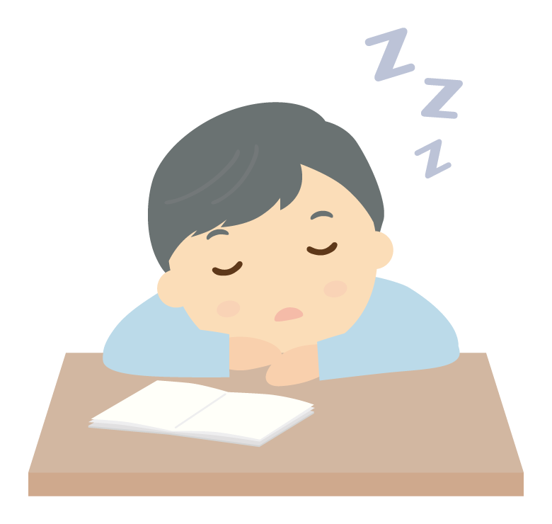 机で寝てしまった男性のイラスト