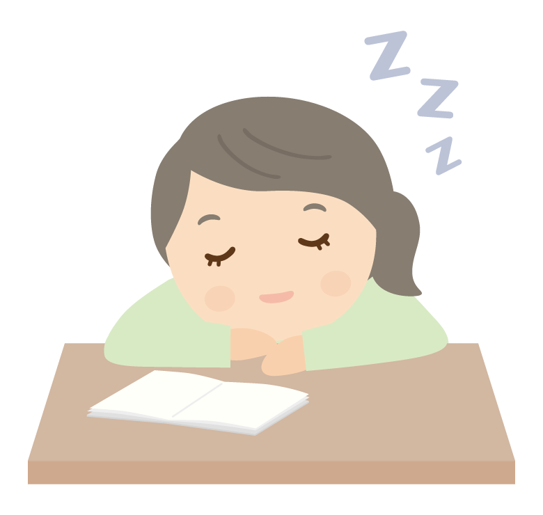 机で寝てしまった女性のイラスト