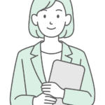 タブレットとシンプルな色の女性会社員のイラスト