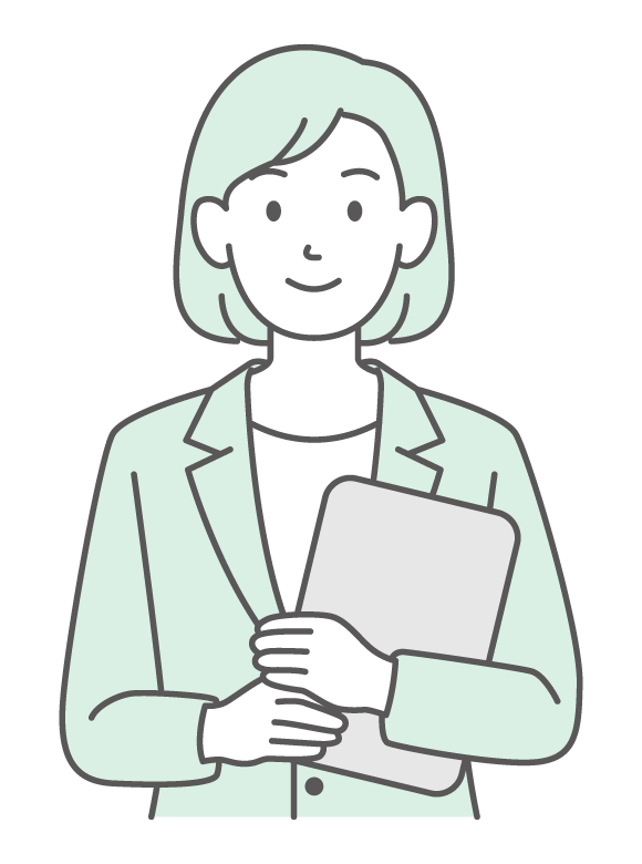 タブレットとシンプルな色の女性会社員のイラスト