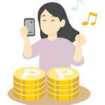 ポイントをためて喜ぶ女性のイラスト