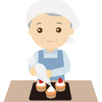 お菓子作りをしている年配者のイラスト