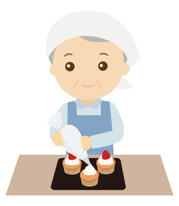 お菓子作りをしている年配者のイラスト