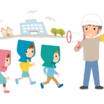 災害で避難する子どもたちのイラスト