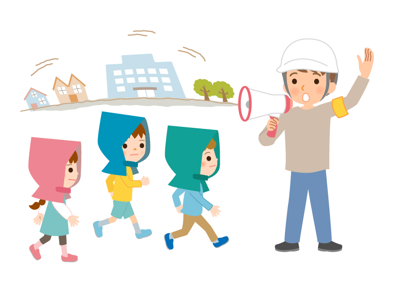 災害で避難する子どもたちのイラスト